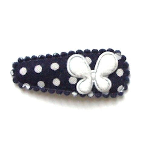 Barrette Bebe A Petit Papillon Blanc Sur Bleu Marine Plein De Bisous