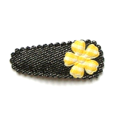 Barrette Bebe A Fleur En Vichy Jaune Sur Jean Noir Plein De Bisous
