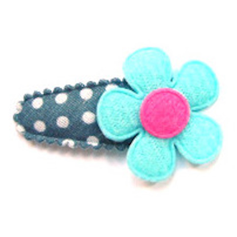 Barrette Bebe Petite Fille A Fleur En Feutrine Bleu Vif Plein De Bisous