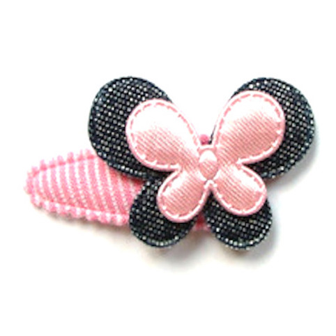 Barrette Petite Fille Bebe A Grand Papillon En Jean Et Satin Plein De Bisous